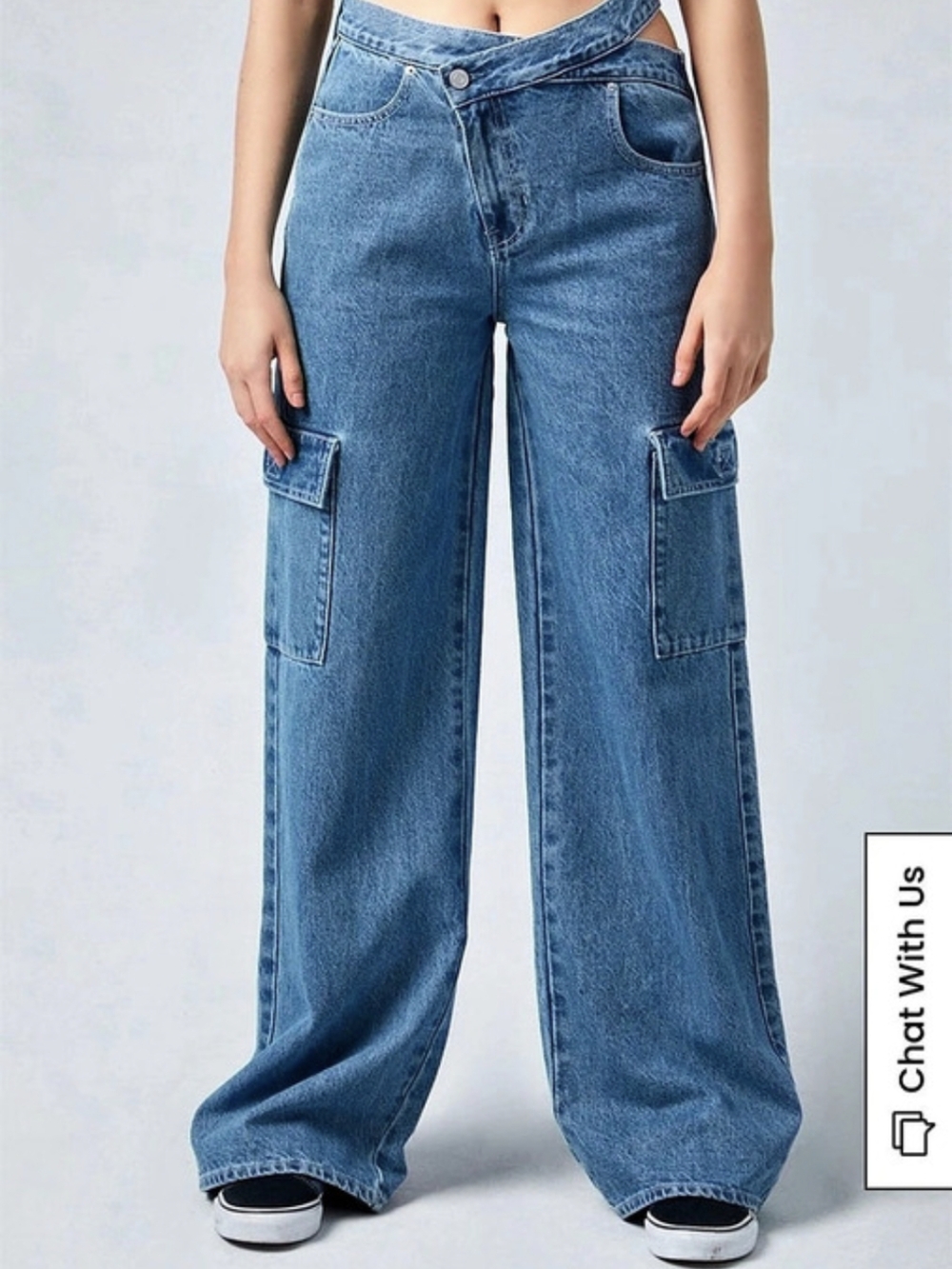 PacSun Asymmetrical Waist Baggy Cargo Jeans Medium Indigo Size 27